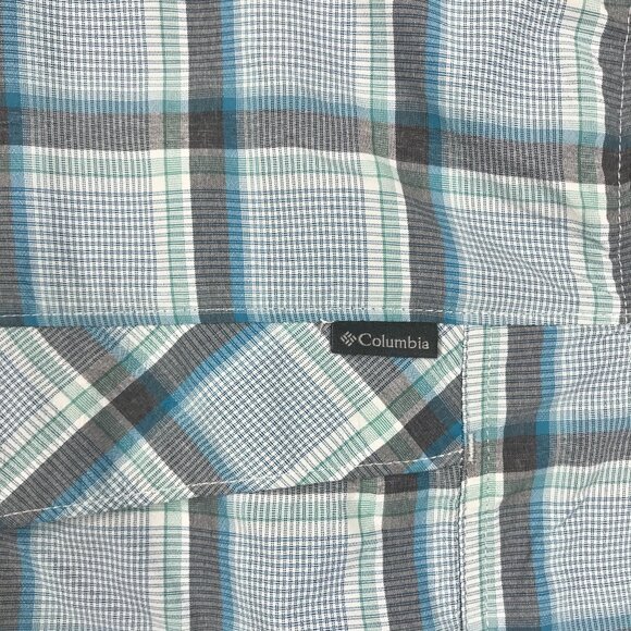 Columbia Shirt Men's 3XT Blue Plaid Omni-Shade PFG Button Down Roll Tab Sleeve - Picture 7 of 16
